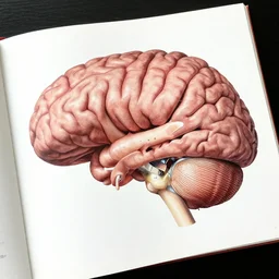 Anatomy book page of the human brain, scientific, uncropped, 8k, highly detailed, educational, post graduate, photorealistic, commission, concept art, contest winning masterpiece, by ramon y cajal.