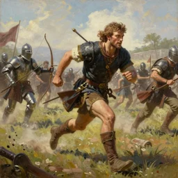 ( ( a beautiful 8 k photorealistic masterpiece oil painting ) ( of ( man running for his life in the age of empires 2 game ) ( knights and archers try to kill him ) ) ( hyperrealism ) ( 1 6 k ) ( trending on artstation )