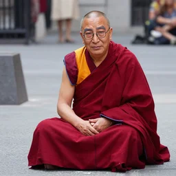photo of dalai lama sitting on a street in new york