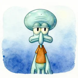 watercolor of a anthropomorphic squid man in a hat