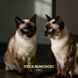 photo of a Siamese cat reflecting in the mirror