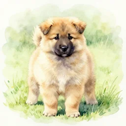 a keeshond puppy watercolor painting by monge