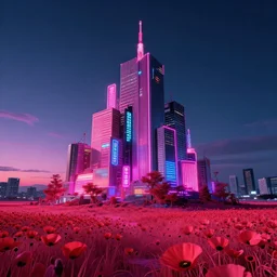 building by rosa bonheur, neon noir cosmic tundra tokyo architecture island at dawn nightsky nature apocalyptic neon signs infrared landscape poppy retrowave, archdaily, wallpaper, highly detailed, trending on artstation.
