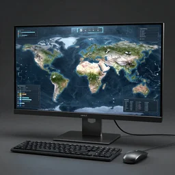 futuristic computer that has an ai generated world module that makes an entire world from your input, there is a alien world on the screen, product display ces e 3, photograph 2 0 0 8
