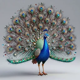 a stunning rendition of full-body peacock sculpture made of fractal gems, fractal crystals, intricate details, hyperrealistic, octane render, very colorful, vibrant, cinematic, ornate, luxury, elite, james jean, brian froud, ross tran