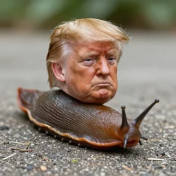 photorealistic close up of a slug that looks like Donald Trump