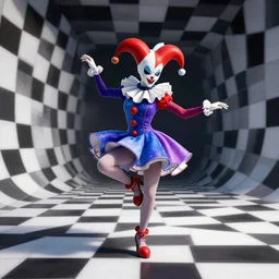 octane 3 d render visualisation of a dmt - jester dancing in checkboard 5 th dimensional hyperspace, ultra derailed, high resolution, high quality