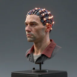 soviet worker with pleasurre-generating wires in head artstation 4k