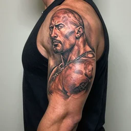 tattoo of anime dwayne the rock Johnson on arm back