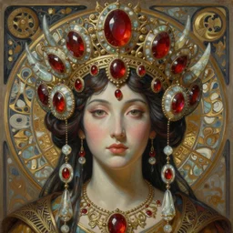 symmetry!!! hyper realistic painting of the queen of chinese, obsidian ornaments, ruby patterns, detailed face, intrincate detail by wayne barlowe, gustav moreau, goward, gaston bussiere and roberto ferri, santiago caruso, and austin osman spare, ( ( ( ( occult art ) ) ) ) bouguereau, alphonse mucha, saturno butto