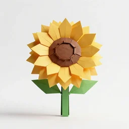 papercraft sunflower bouquet, clean 3d render, full body, isolated on a pure white background, centered, entire subject in frame, sharp focus, soft studio lighting