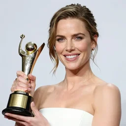 a portrait of kate beckinsale, held a trophy on her hand, happy face, highly detailed, art by artgerm and greg rutkowski and fra angelico and alphons mucha