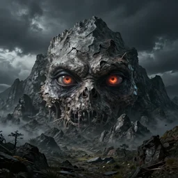 A mountain with eyes, ominous, horror, HD concept art, 8k ,4k, hyperdetailed, hyperrealistic, realistic, realism, high detail