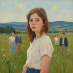 a beautiful scenic painting of a beautiful young woman that looks like dva by artgerm and wlop and wes anderson and spike jonze