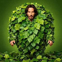 highly detailed comedy caper movie poster with silly wacky zany keanu reeves as a sentient pile of leaves, keanu reeves green face as a sentient leafy bush by greg rutkowski, masterpiece, really funny, 1 0 / 1 0 comedy