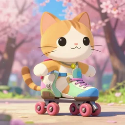 a wholesome key shot of a cute cat wearing a roller blade, low shot angle, studio ghibli, pixar and disney animation, sharp, rendered in unreal engine 5, anime key art by greg rutkowski and nixeu, full bloom, vibrant lighting