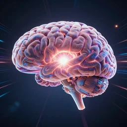 a huge ever growing pulsating brain that rules from the centre of the ultraworld, hyperrealism, h. u. d, holograph, 8 k, highly detailed, cyberpunk, octane render, volume light, sci - fi, psychedelic