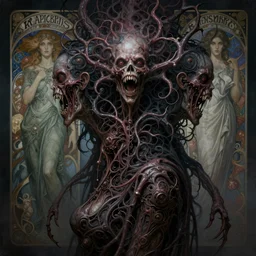 symmetry!! side view portrait of grotesque and gruesome female, cosmic horror, lovecraftian horror, intricate, horror!! highly detailed, digital painting, artstation, giger concept art, smooth, sharp focus, illustration, art by artgerm and greg rutkowski and alphonse mucha and junji ito, 8 k