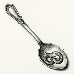 a thorny spoon, serpent, alchemical drawing, ink on paper, anatomical drawing, durero, 8 k, intricate, highly detailed,