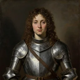 saoirse ronan, curly hair, wearing medieval armour, portrait, oil painting by titian, hard focus