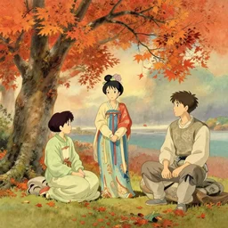 tang dynasty, autumn, in the style of studio ghibli, j. c. leyendecker, greg rutkowski, artem
