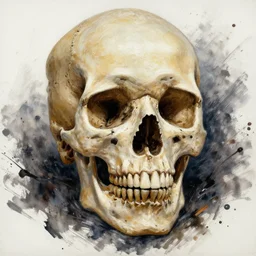 highly detailed oil painting of a skull, by greg tocchini, by riccardo federici, by anders zorn, by greg rutkowski, by greg manchess, by simon stalenhag, by laurie greasley, splash, watercolor, brush strokes, cinematic light, sharp focus, illustration, harmony, dynamic composition, masterpiec, ink draw, pen,