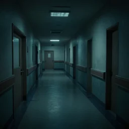 concept art of dimly lit hospital corridor, horror movie