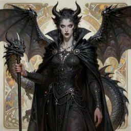 a beautiful satanic sorcerer and a dragon, intricate, sharp focus, illustration, highly detailed, digital painting, concept art, matte, art by wlop and artgerm and greg rutkowski and alphonse mucha, masterpiece