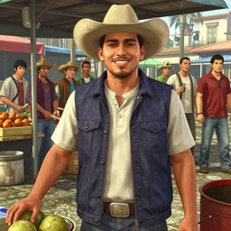 highly detailed portrait young man mexican vendor in gta v, street market, happy ambience, stephen bliss, unreal engine, fantasy art by greg rutkowski, loish, rhads, ferdinand knab, makoto shinkai and lois van baarle, ilya kuvshinov, rossdraws, tom bagshaw, global illumination, detailed and intricate environment