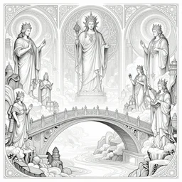 ancient mystical bridge, the ancient gods glitchcore landscape, Precise and Intricate Linework, Art Nouveau Cosmic 4k Detailed Matte Illustration trending on Flickr ,CGSociety, colored by Moebius, Pastiche by Albrecht Dürer, Pastiche by Don Maitz