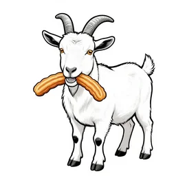a goat holding a churro in its mouth, high quality line art