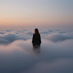 lost soul in the clouds, epic shot, very detailed, clear, dawn, by artgerm, julie bell, beeple and Greg Rutkowski, airbrush, fantasy, 90s, Smooth gradients, octane render, 8k, High contrast, depth of field, very coherent artwork