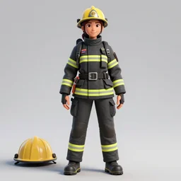 character sheet of unreal engine 5 detailed 3 d model of attractive female fire fighter 3 d render, behance, high res model, human, concept art, lovely smile, matte painting familiar