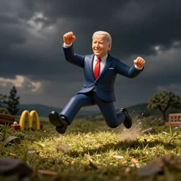 joe biden as a McDonald\'s toy tripping over