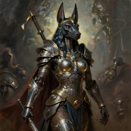 Mystical Valkyrie, Regal, Realistic, Refined, full portrait of a beautiful female Anubis Cyborg warrior, Detailed Digital Art, Oil Painting, François Boucher, William-Adolphe Bouguereau, Art Frahm, Steampunk, Walt Disney (1937), WLOP, Rossdraws, frank frazetta, dynamic lighting, daily deviation, very very very very very beautiful, character illustration by Greg Rutkowski, Thomas Kinkade, trending on artstation, Highly Detailed, Cinematic Lighting, Unreal Engine, 8k, HD