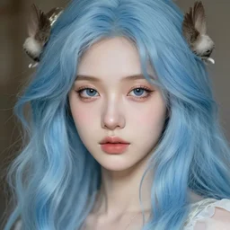 pop surrealism, rococo, light blue hair young female seductive - fine - face, pretty face, key visual, realistic shaded perfect face, fine details by stanley artgerm lau, wlop, mark ryden, andrei riabovitchev, marc simonetti, and sakimichan, trending on artstation