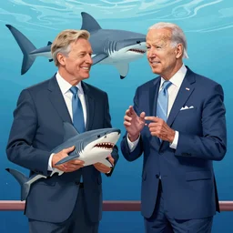 joe biden debates a shark, illustration franklin booth