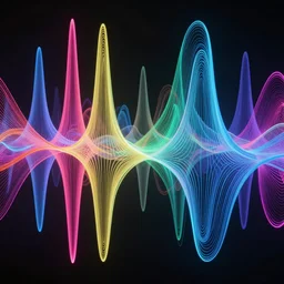 multicoloured electrons waves inspired by refik anadol, neon, 8 k
