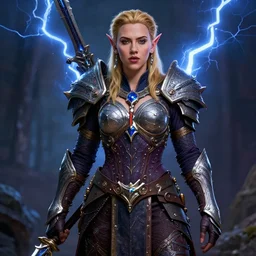 world of warcraft night elf warden, scarlett johansson fullbody, concept art, intricate details, highly detailed photorealistic portrait cinematic lightning by michael komarck, frank frazetta adam hughes, seseon yoon, artgerm and warren louw