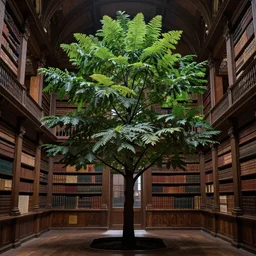 a beautiful tree growing in the middle of the Biblioteca Marciana victorian library. dramatic light, ultra realistic, 4K
