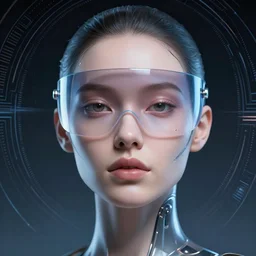 retrofuturistic portrait of a woman cybernetic facial enhancements, smooth transparent visor, reflective gradient, intricate space graphics in background, close up, quint buchholz, wlop, dan mumford, artgerm, liam brazier, peter mohrbacher, raw, featured on artstation, octane render, cinematic, elegant, intricate, 8 k