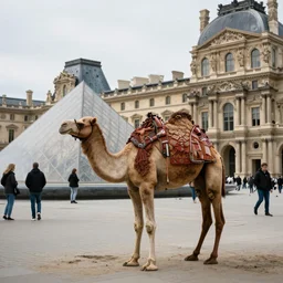 photo of a camel inside the Louvre museum, people, 50mm, beautiful photo