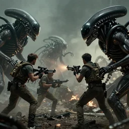 documentary film still, soldiers fighting monsters, from alien 2 ( 1 9 8 6 )