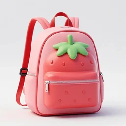 a modernn backpack in strawberry fruit shape, digital art, artgem, octane render, artstation, hasselblad photo, 4 k resolution, fashion design, product photo, product design, colorful background, strawberry
