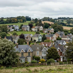 realistic photo of a town, settlement, buildings, detailed scenery, victorian time period