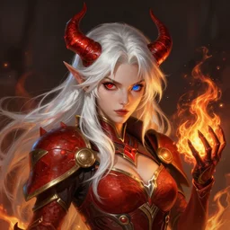 female demon hunter from dmc!! white hair, one red color eye and one blue eye color!! fire emblem, art by artgerm and greg rutkowski and magali villeneuve, portrait, d & d, fantasy, highly detailed, digital painting, trending on artstation, concept art, sharp focus, illustration