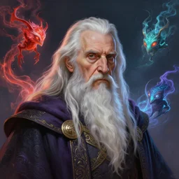 highly detailed portrait of an elder Grand sorcerer with some elemental entity flying around::by Peter Mohrbacher:: digital painting, artstation, concept art, sharp focus, unreal engine 5, vivid colors, high contrast, cinematic, 8k resolution, intricate, photorealistic, digital painting,smooth, sharp focus, illustration, octane render
