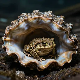 toad hiding in giant clam