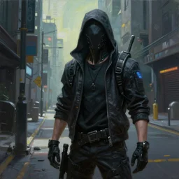 a painting of a cyberpunk netrunner, street level