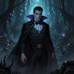 Eddie Munson converted into a vampire, Stranger things, dreamscape, dramatic lighting, fantasy art illustration, trending on artstation, Aetherpunk